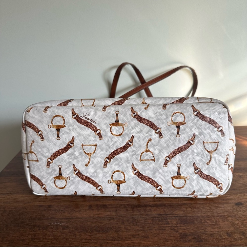 Lauren Ralph Lauren Cream and Brown Tote with Playful Pattern - Picture 6 of 7